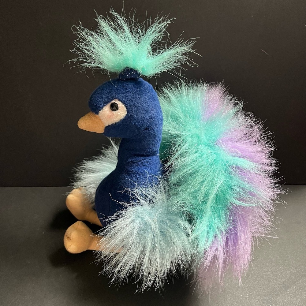Aurora Luxe Boutique 12" Mora Peacock Bird Stuffed Animal Plush Glittery Fluffy - Picture 6 of 11